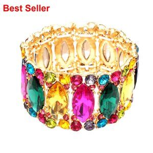 Crystal Marquise Leaf Stretch Bangle Bracelet for Wedding Bridal
